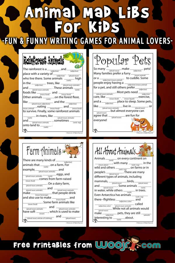 Animal Mad Libs For Kids Woo Jr Kids Activities Kids Mad Libs 