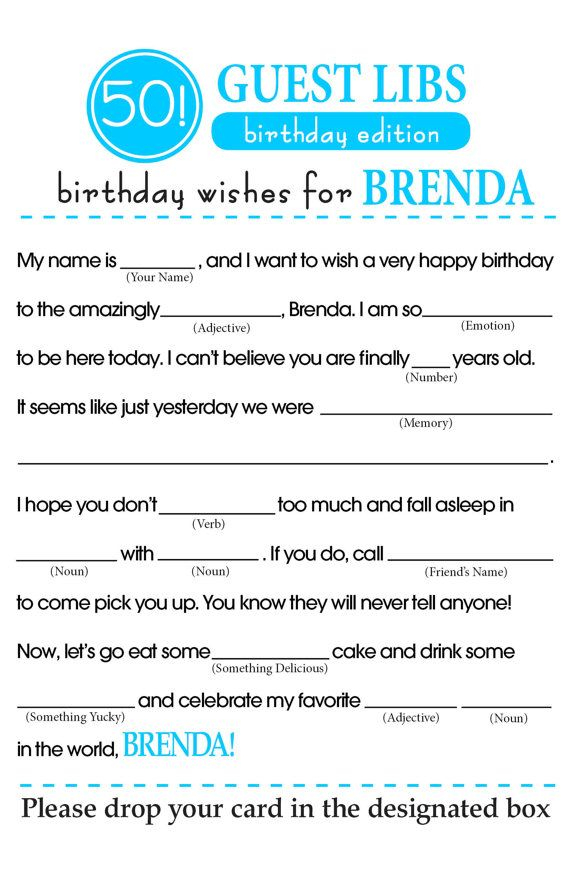 Birthday Mad Libs In 2020 Mad Libs 40th Birthday Parties Moms 50th 