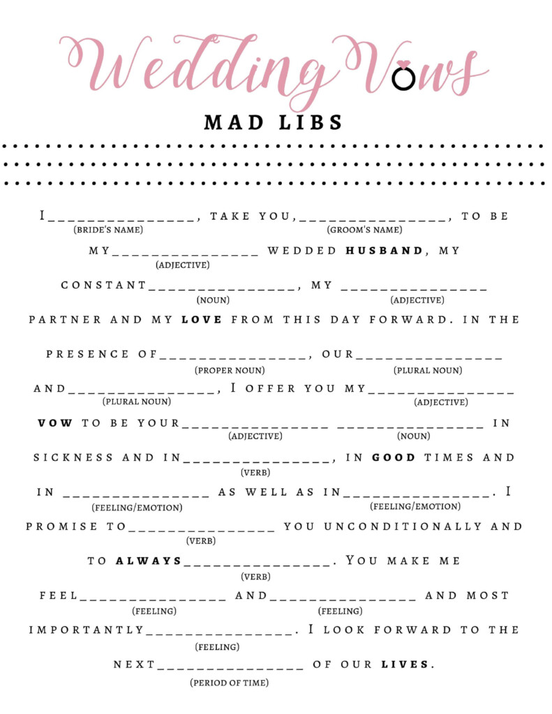 Bridal Shower Game Wedding Vow Mad Libs Fun Bridal Shower Games 