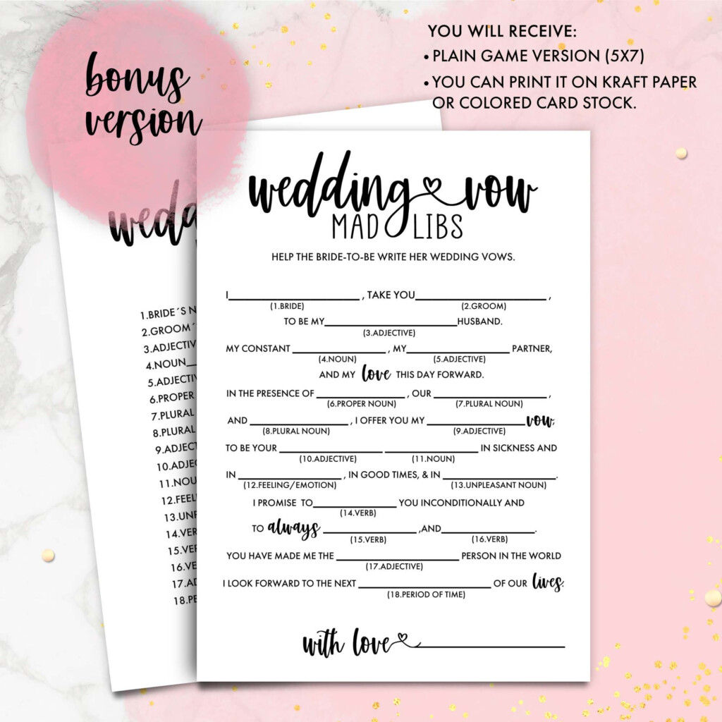 Bridal Shower Games Wedding Vow Mad Libs Hen Party Etsy UK