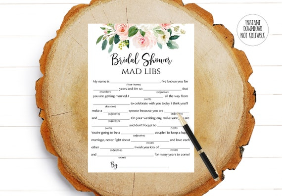 Bridal Shower Mad Libs Pink Floral Wedding Mad Libs Instant Download 