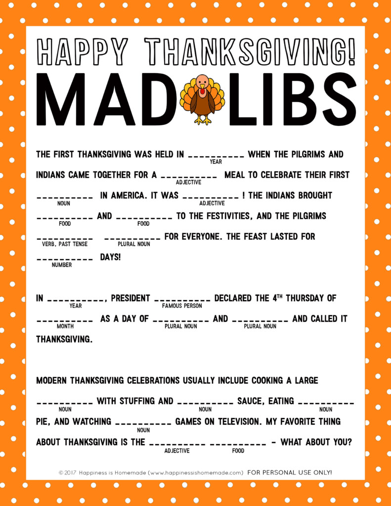 Celebrating Thanksgiving Mad Lib Woo Jr Kids Activities Free 