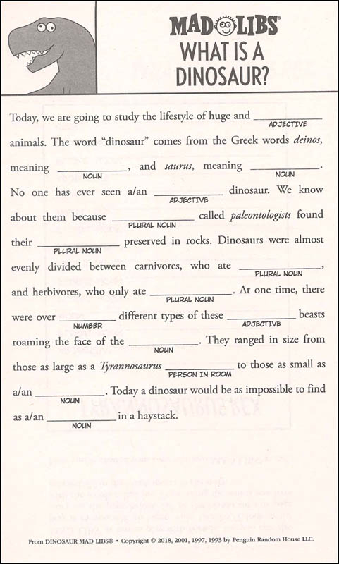 Dinosaur Mad Libs Penguin Young Readers 9780843179002