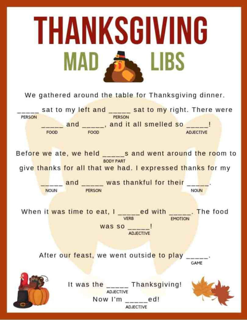 Download Your Free Printable Thanksgiving Mad Libs Kids And Adults Of 