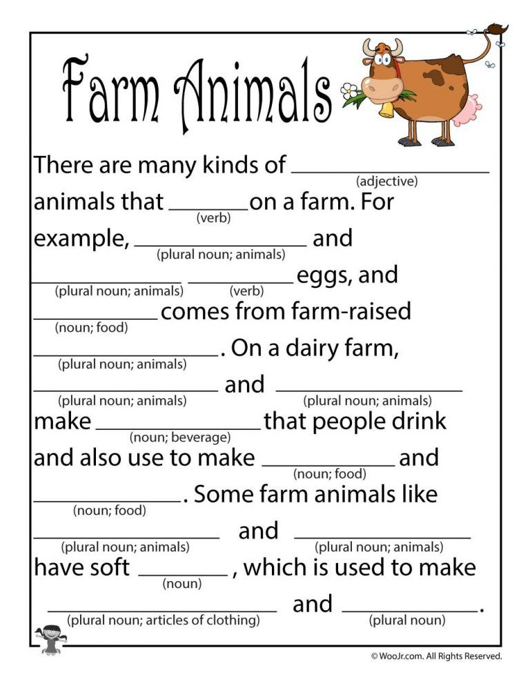 Farm Animal Mad Libs Printable Woo Jr Kids Activities Farm