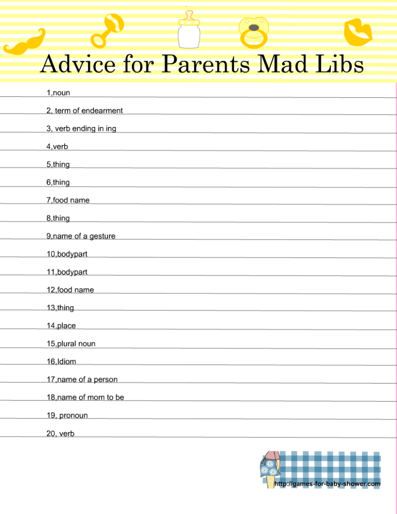 Free Printable Baby Shower Mad Libs Advice For The Parents 