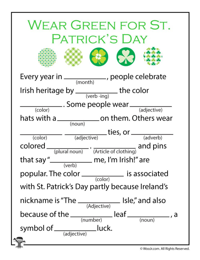 Green For St Patrick s Day Mad Libs St Patrick s Day Words St 