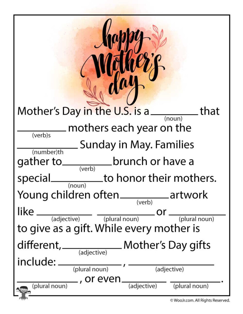 Happy Mother s Day Mad Lib Happy Mothers Day Mad Libs Mothers Day