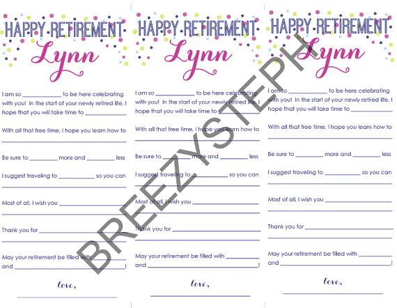 Happy Retirement Mad Libs Printable Customized Retirement Party 