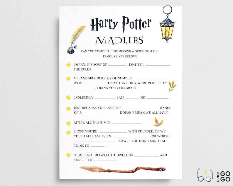 Harry Potter Game Mad Libs Quotes Wizarding World HP Game Etsy