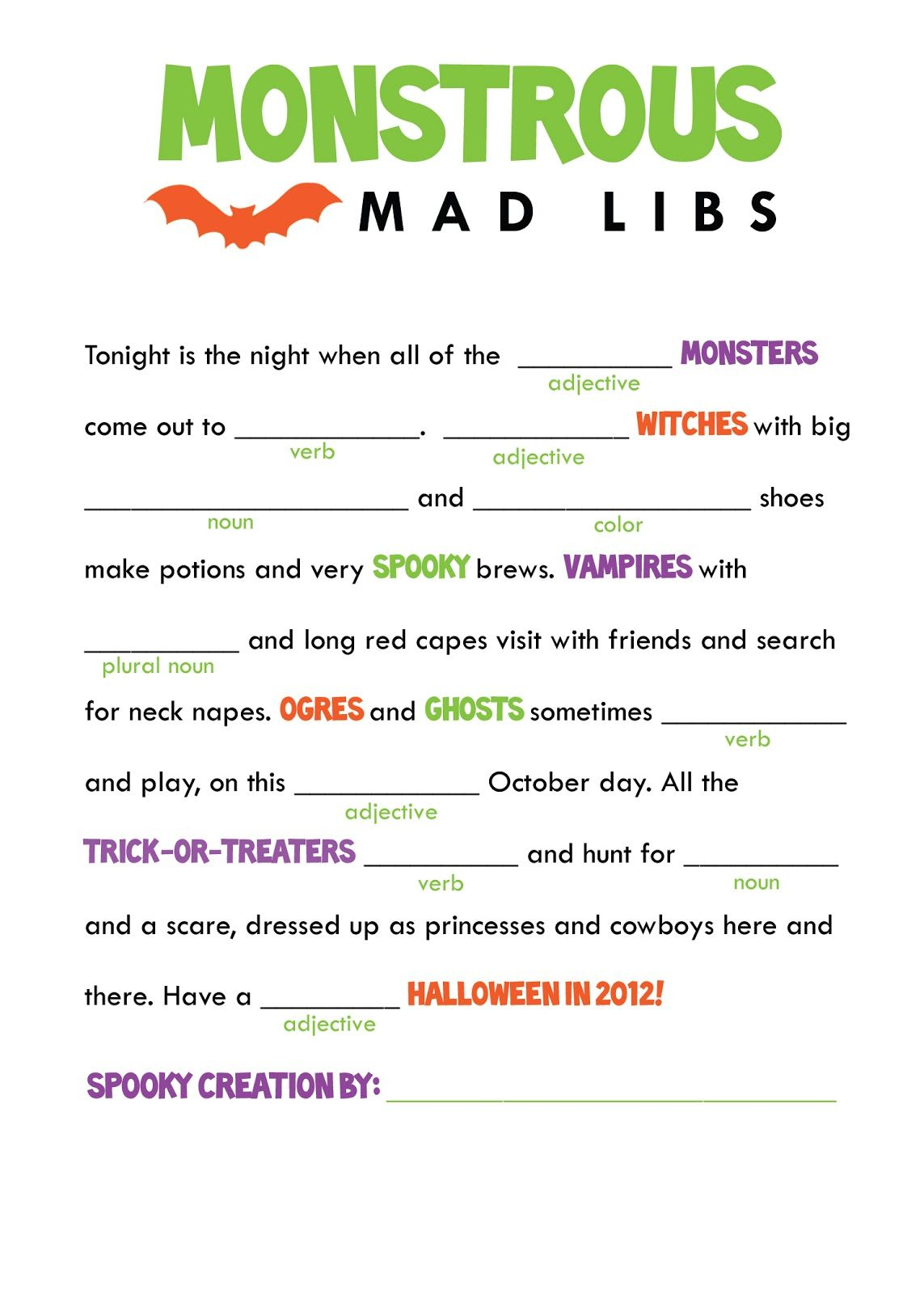 Kids Mad Libs Printable Free Google Search Halloween Party Games