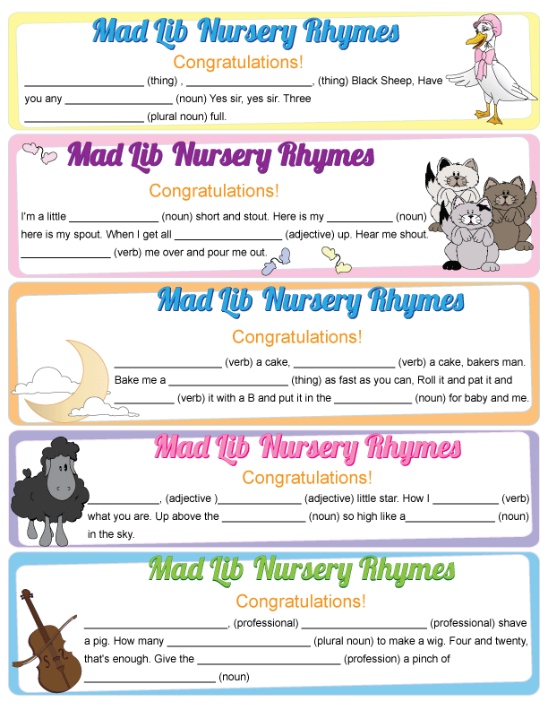 Mad Lib Nursery Rhymes Nursery Rhyme Baby Shower Nursery Rhyme Baby