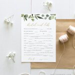 Mad Libs Bridal Shower Game Template Printable Greenery Bridal Shower