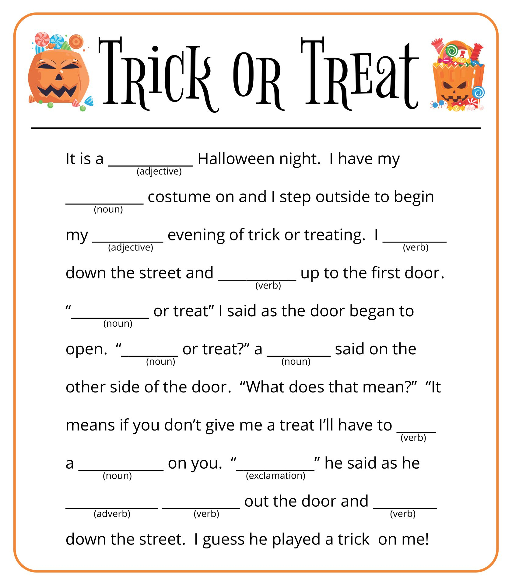 Libs Printable Halloween Mad Libs