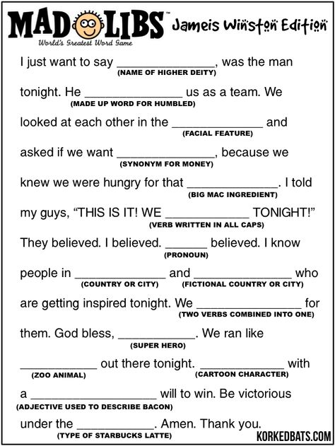 MAD LIBS Jameis Winston Edition Made Up Words Mad Libs Great Words