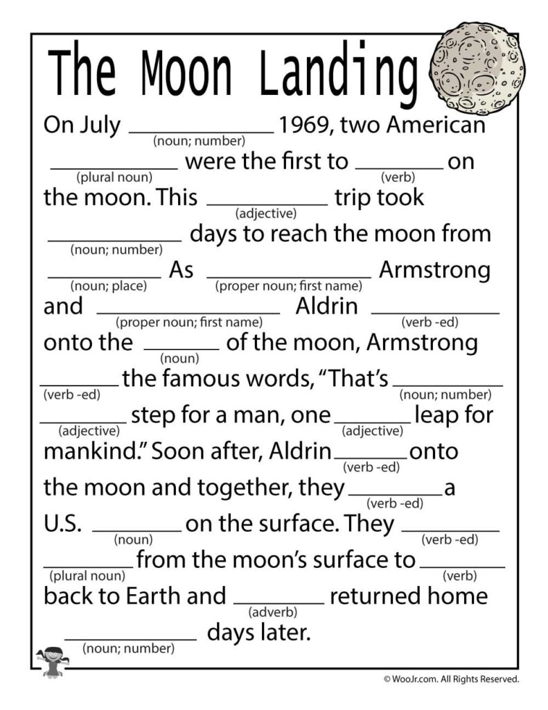 Moon Landing Mad Libs Woo Jr Kids Activities Space Lesson Plans 