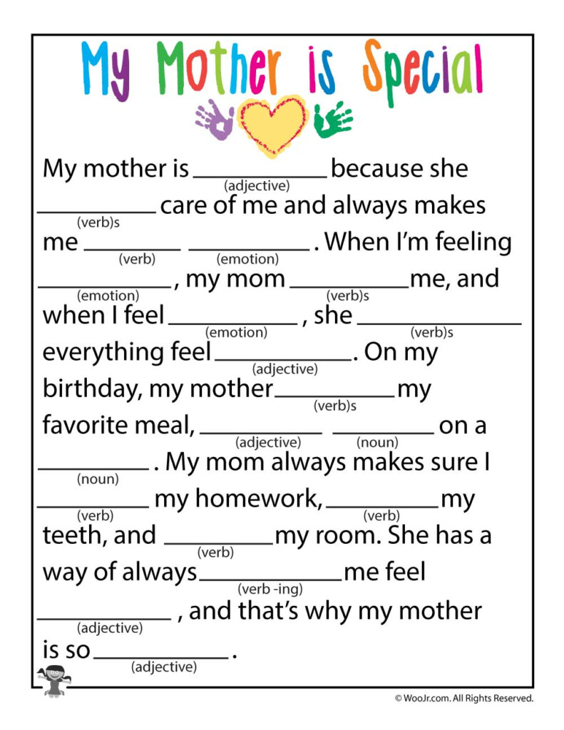 My Mother Is Special Printable Ad Lib Woo Jr Kids Activities 