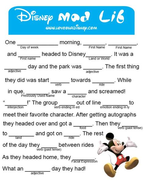 Pin By Rachel Lovelace On Disney Kids Mad Libs Disney Activities 