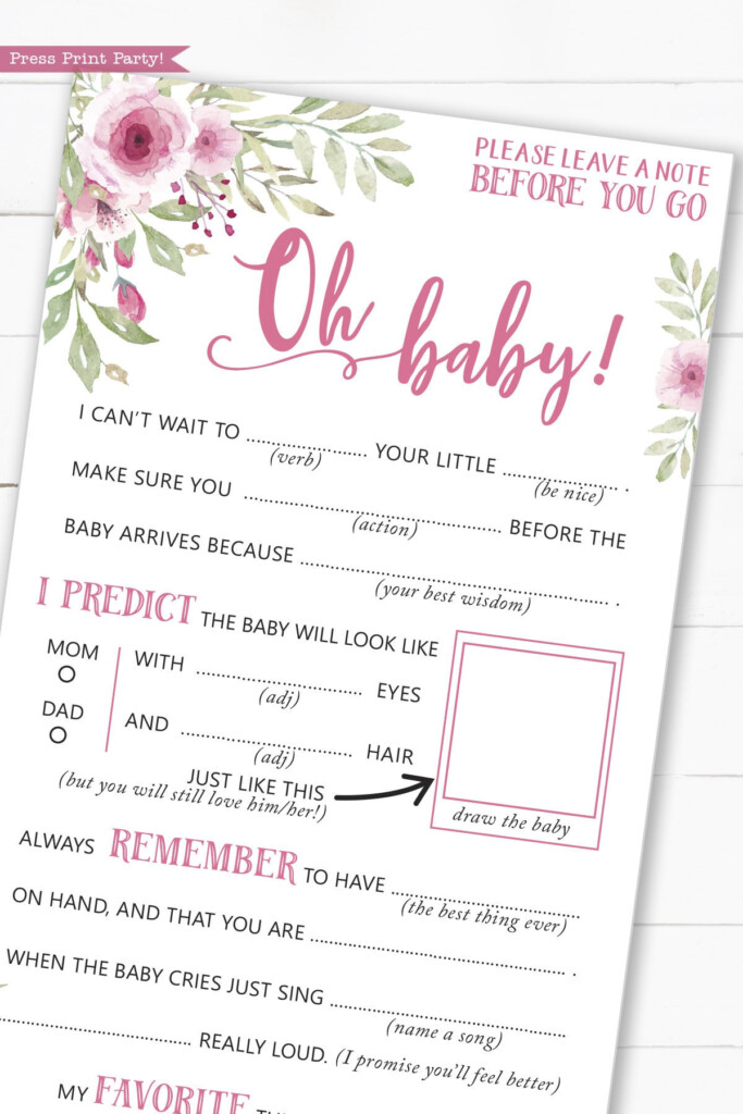 Pink Gold Heart Confetti Girl Baby Shower Activity Advice For Mommy 