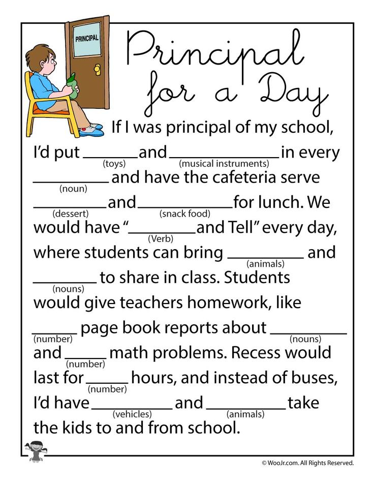 Principal For A Day Mad Lib Worksheet Woo Jr Kids Activities 