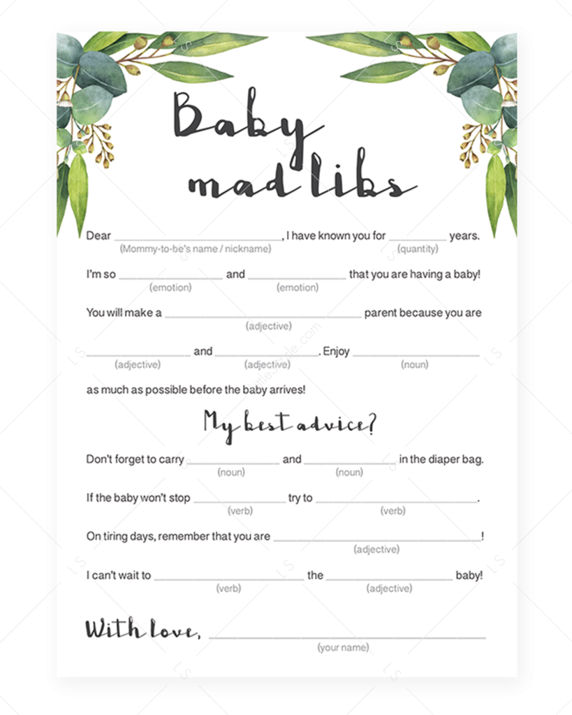 Printable Baby Mad Libs Baby Shower Advice Cards Instant Download
