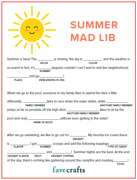 Printable Summer Mad Lib PDF In 2021 Summer Mad Libs Mad Libs 