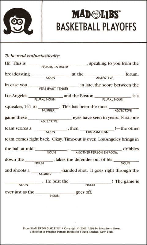 Slam Dunk Mad Libs A2Z Science Learning Toy Store
