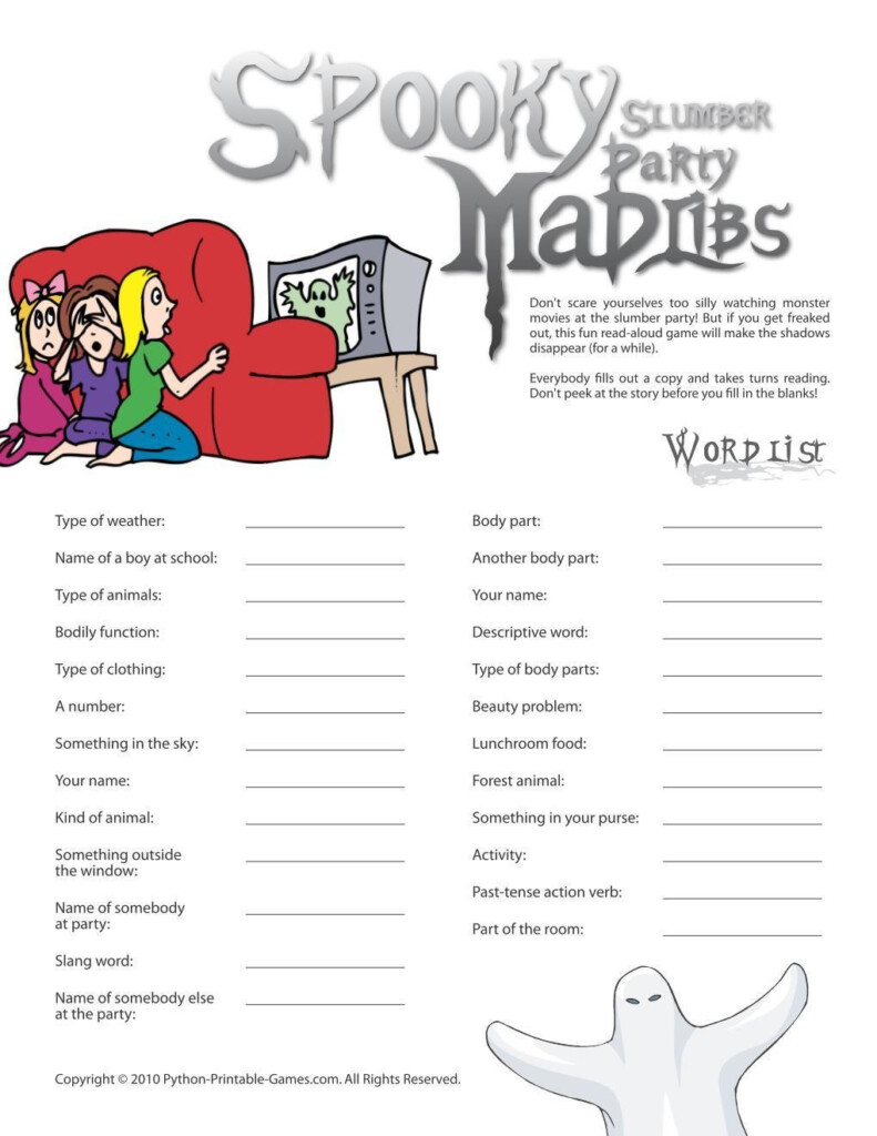 Slumber Party Spooky Mad Libs