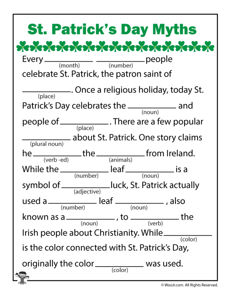St Patrick 39 S Day Myths Printable Mad Libs Woo Jr Kids Activities