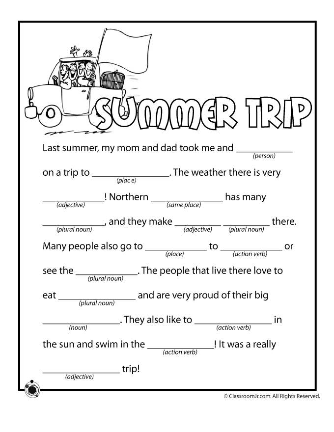 Summer Mad Libs Summer Worksheets Summer Writing Kids Worksheets 