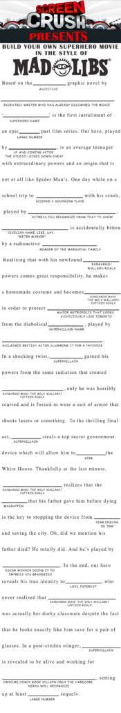 Superhero Movies Kids Mad Libs Wedding Games For Kids