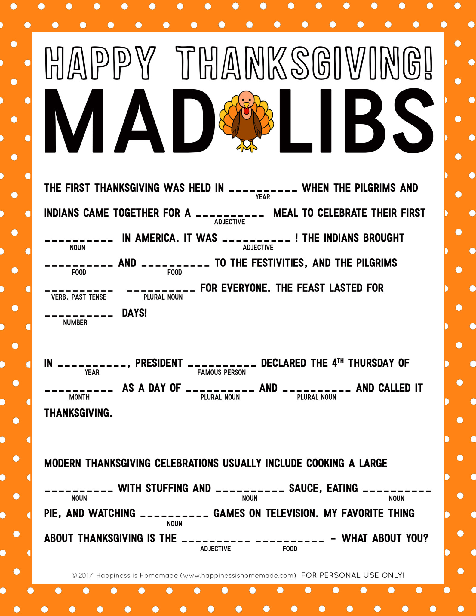 Thanksgiv Mad Libs Printable Mad Libs Printable