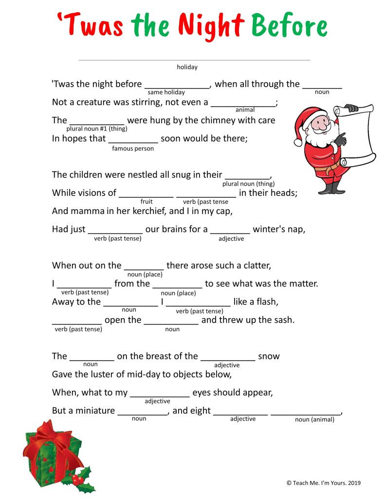 Twas The Night Before Christmas Mad Lib 2022 Printablemadlibs