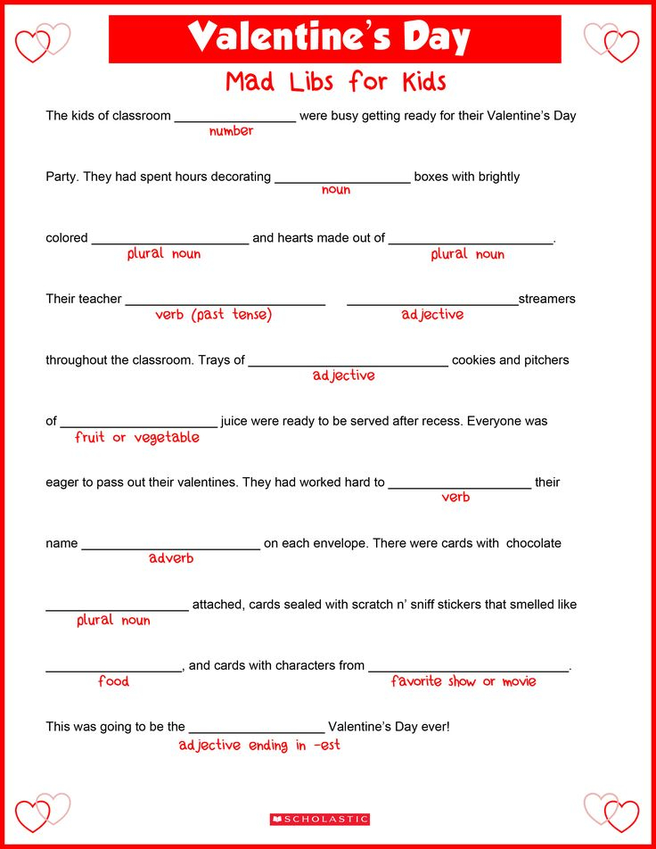 Free Printable Valentines Mad Libs Printable Madlibs