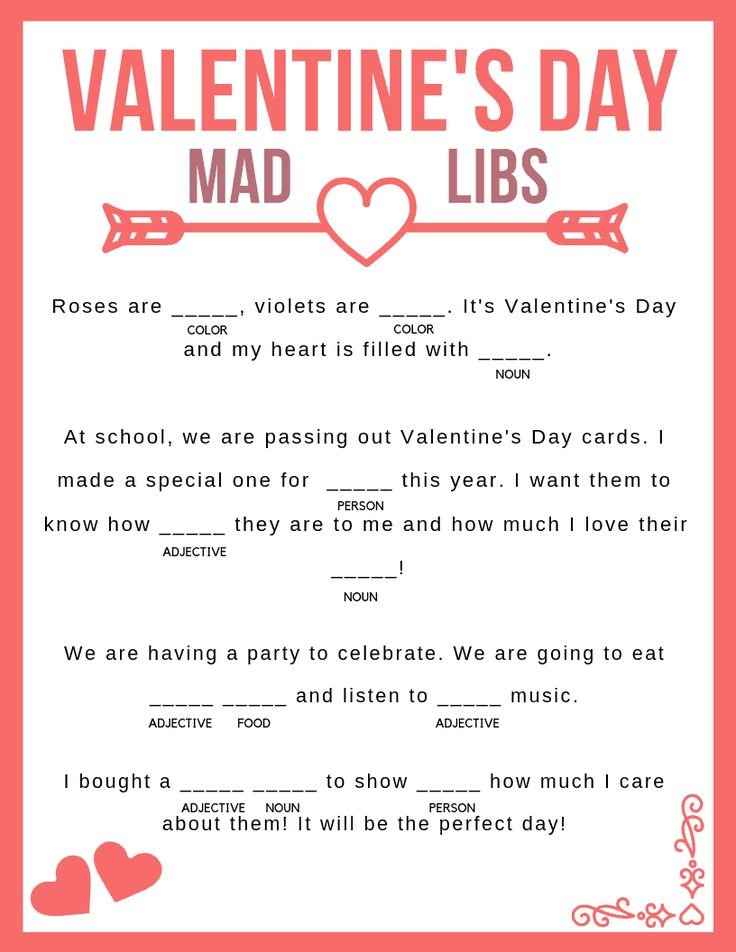 Valentine s Day Mad Libs Printable Printable Mad Libs Valentines