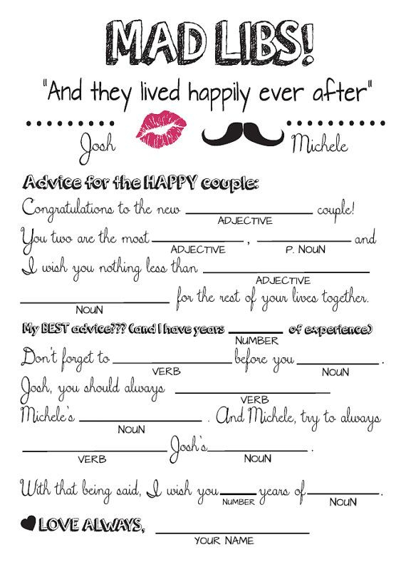 Wedding Advice Mad Libs Free Printable