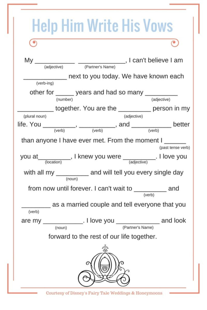 Wedding Vows Disney Mad Libs Disney Weddings