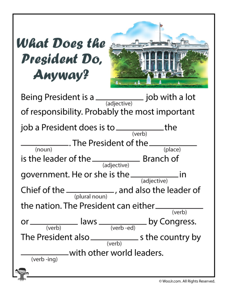 What Does The President Do Mad Libs For Kids Woo Jr Kids Activities