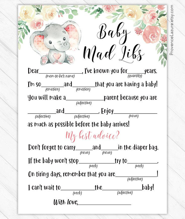 Baby Mad Libs Mommy Advice Card Pink Elephant Baby Shower Etsy