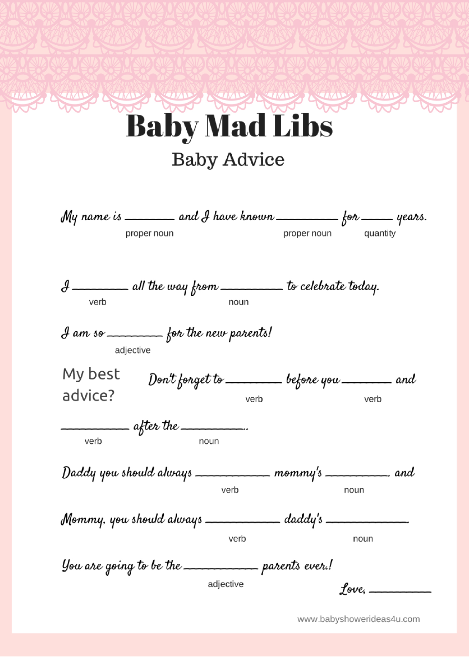 Baby Shower Mad Libs Printable Free Printable Form Templates And Letter