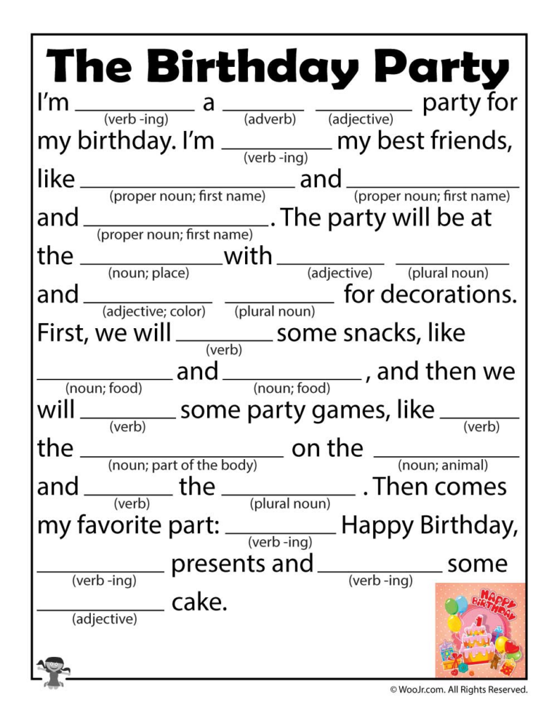 Birthday Party Mad Libs Woo Jr Kids Activities Mad Lib For Kids 