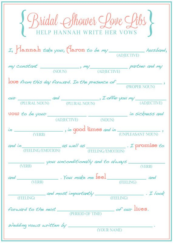 Bridal Shower Mad Libs Funny Shower Game Write Your Vows Etsy Funny 