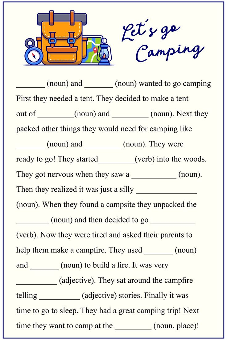 Camping Activities For Kids Best 10 Best Camping Mad Libs Printable