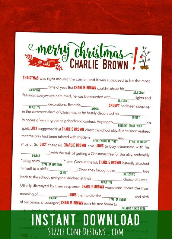 Charlie Brown Christmas Game Ad Lib Peanuts Movie Printable Etsy