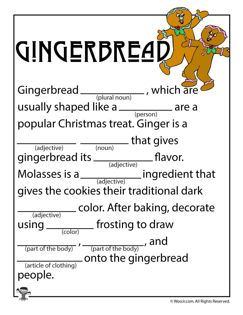 Christmas Gingerbread Mad Libs Woo Jr Kids Activities Christmas 