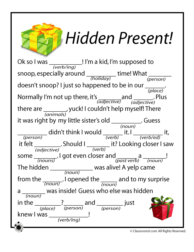 Christmas Mad Libs Hidden Present Christmas Mad Libs For Kids 