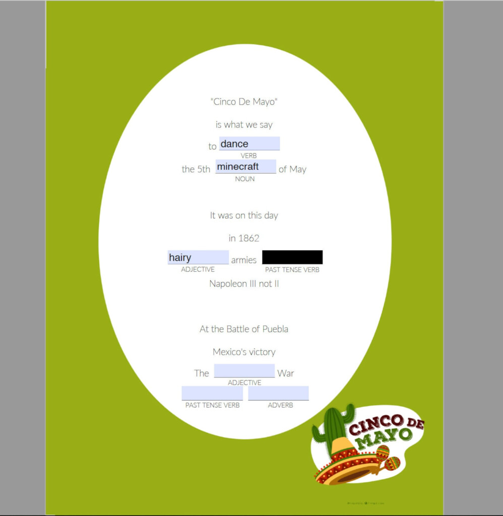 Cinco De Mayo Mad Libs Distance Learning Printables Etsy