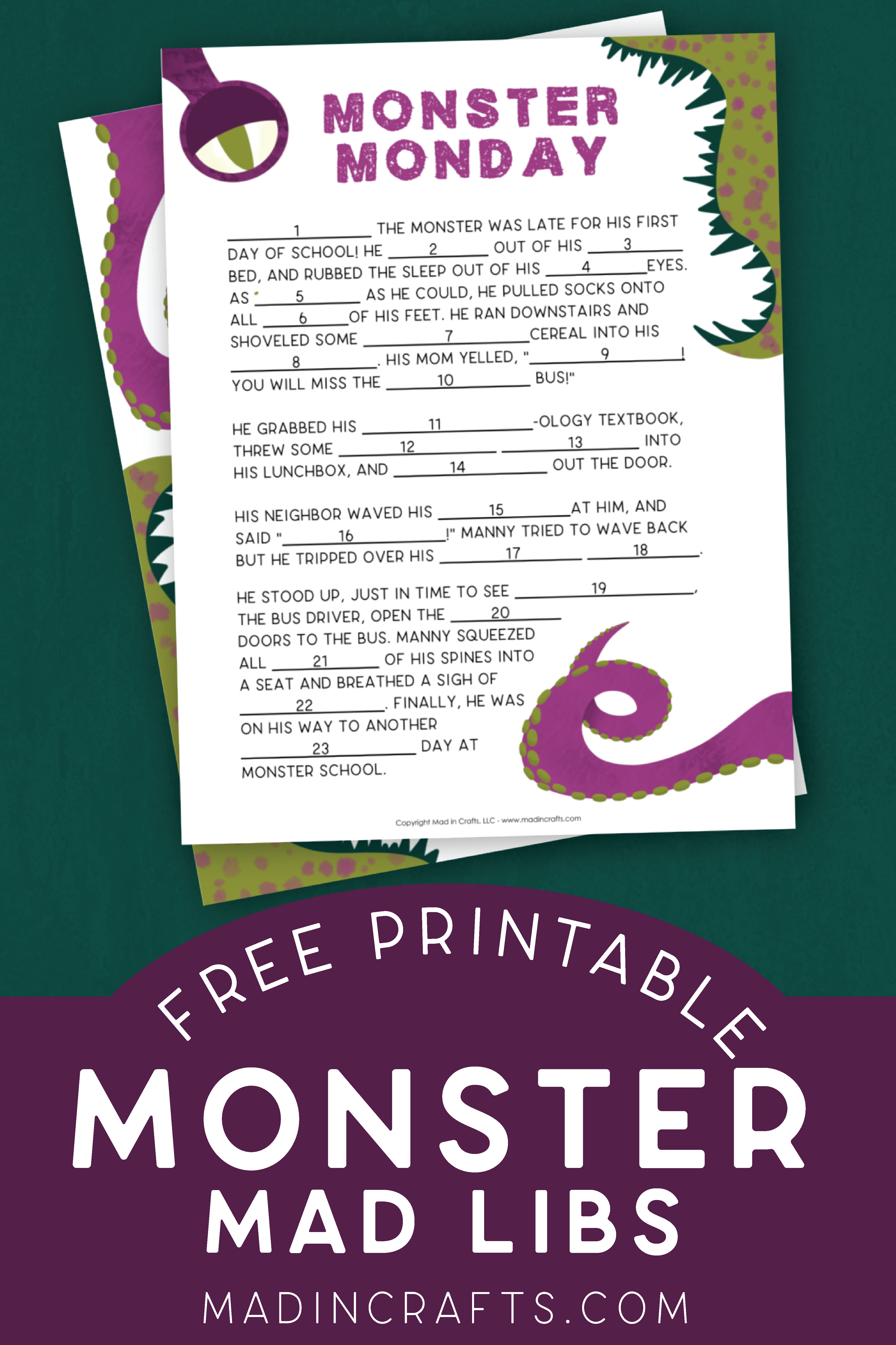 FREE MONSTER MAD LIBS PRINTABLE Crafts Mad In Crafts In 2021