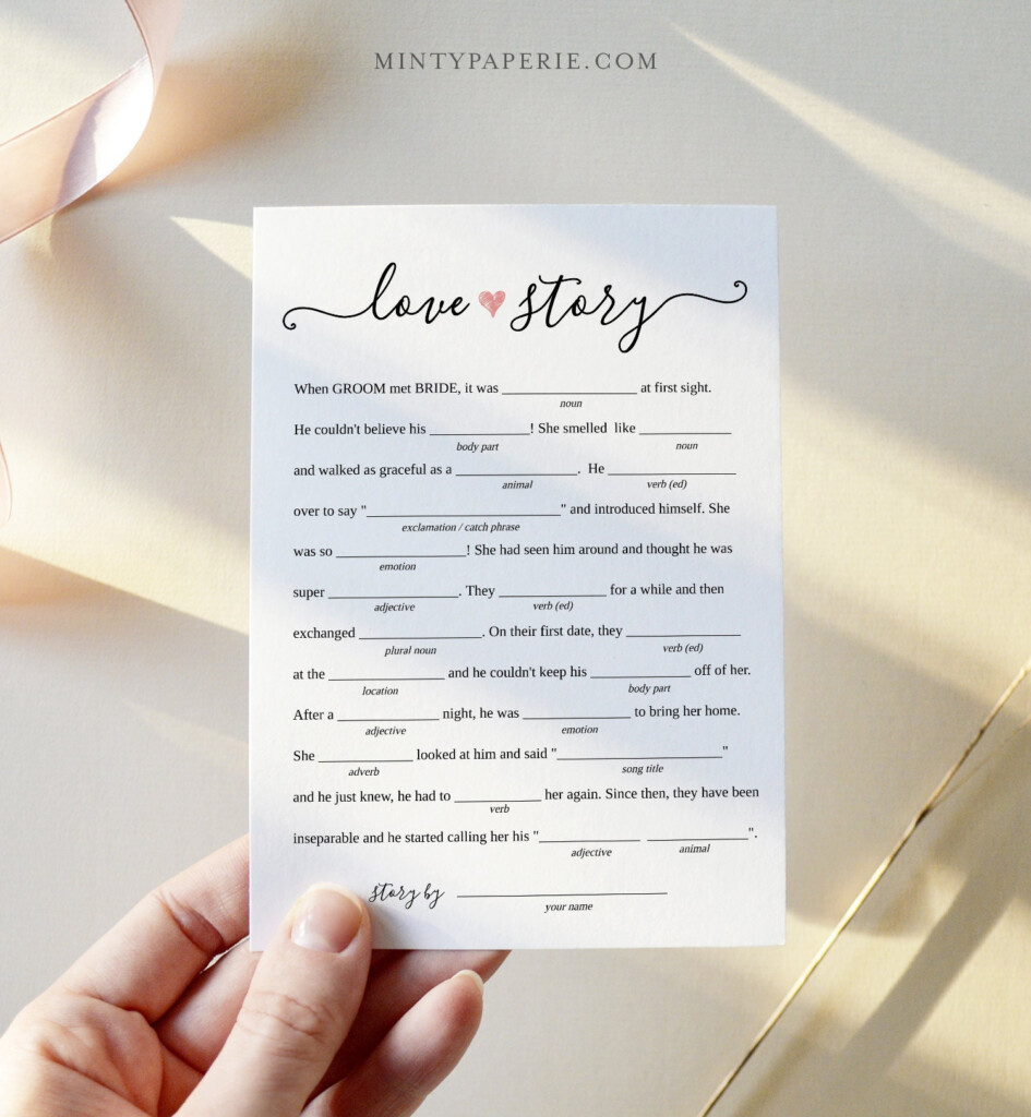 Funny Bridal Shower Mad Libs Love Story Printables 