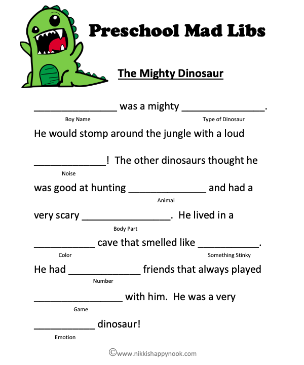 Get Two FREE Preschool Mad Libs Printables Here And Enjoy Some Sweet 